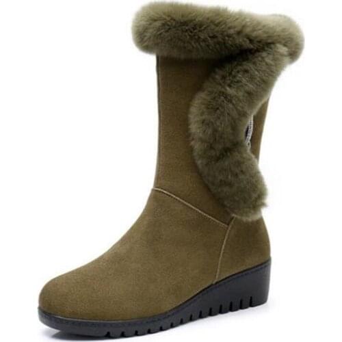 Top Scrub Cowhide Rabbit Fur Women Snow Boots Winter Shoes Fashion Boots Comfort Non-slip Wedges Flat Boots Women Winter Boots