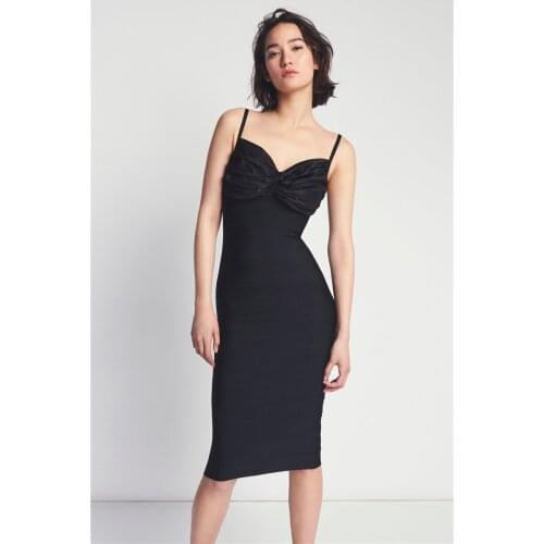 Sexy Black Summer Vestido Strap Knee Length Bodycon Women Dress Celebrity Night Party Dress Club Bandage Dress