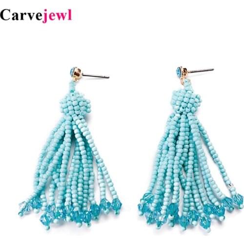 Carvejewl tassel earrings sand beads tassel drop dangle earrings for women jewelry girl gift rhinestone Korean earring wholesale
