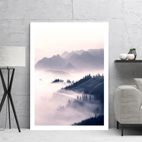 Nordic Sunrise Art Print Canvas Painting Mountain Posters And Prints Pink Sky Wall Pictures For Living Room Decor No Frame