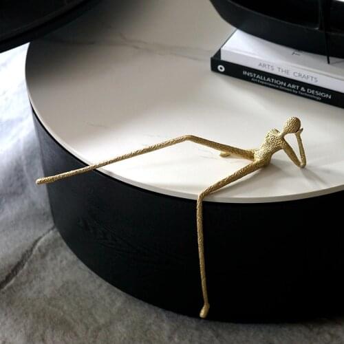 Modern Black Gold Brass Crafts Abstract Lying Posture Long Legged Figure Ornaments Creative New House Sales Office Table Decor