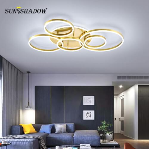 Surface Mounted Modern Led Ceiling Light Luminaires Gold&Coffee&White Rings Chandelier Ceiling Lamp For Living room Bedroom Lamp