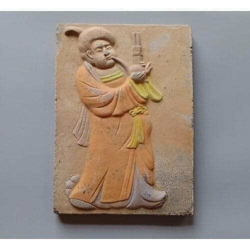 Old Tang Three Colored Pottery Figurines Brick Carving Le Maid Painted Brick Carving Murals