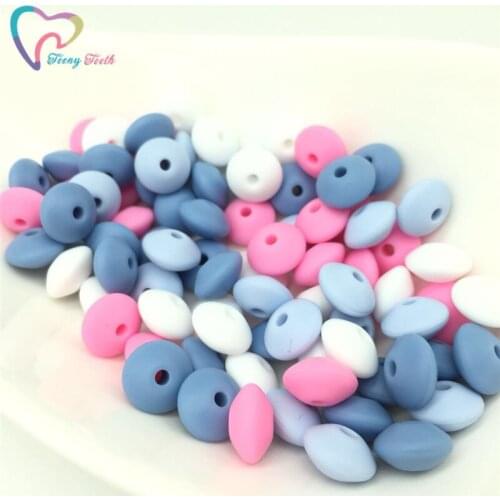 Teeny Teeth 50 PCS Silicone Teething Jewelry Lentil Loose Beads Mix Pink Blue White Soft Abacus Beads For DIY Nursing Necklaces