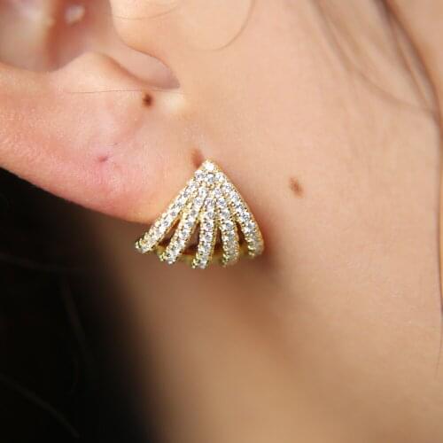 Trending Style 2020 new fan cz earrings full micro paved cz line fashion jewelry women girl gift top quality cubic zirconia