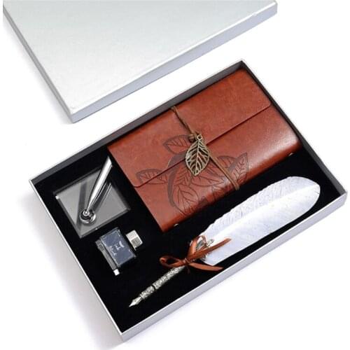 W3JD Retro Calligraphy Feather Dip Pen Writing Ink Notebook Fountain Pens Stationery