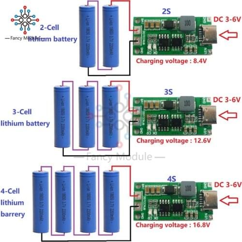 Multi-Cell 2S 3S 4S Type-C To 8.4V 12.6V 16.8V Step-Up Boost Li-Ion Charger 7.4V 11.1V 14.8V 18650 Lithium Battery Charger