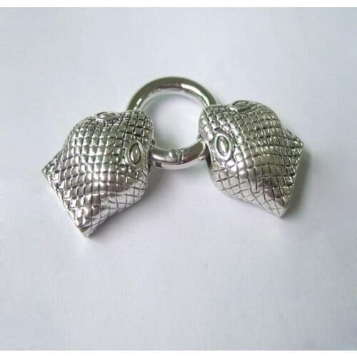 2 Sets Antique Silver Color Snake Head End Cap Clasps for 13mm Flat Leather Bracelet Jewelry Findings