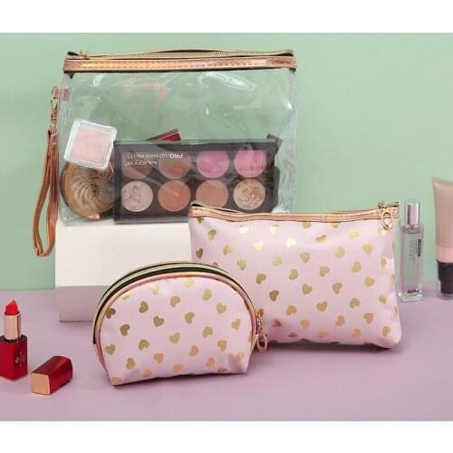 Women Travel Cosmetic Bag 3PC/Set Casual PVC Leather Zipper Organizer Storage Pouch Toiletry Bag Make Up Transparent Makeup Case