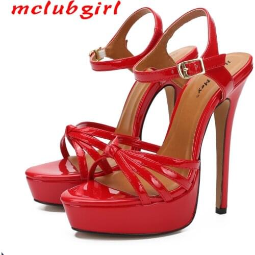 Mclubgirl 2020 16cm Heels Women Heel Large Size Women Sandals Nightclub Party Elegant Sandals for Lady party ZQJ