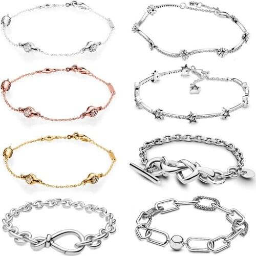 2020 NEW 100% 925 Sterling Silver Knotted Heart Chunky Infinity Knot Chain Bracelet Fit Women Original Fashion Jewelry Gift