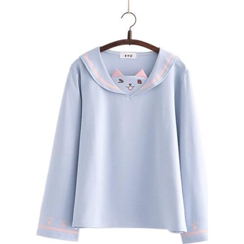 Cartoon Print Harakuju Women Sweatshirt 2021 Autumn Long Sleeve Sailor Collar Sweet Style Female Kawaii Cute Pullover Tops