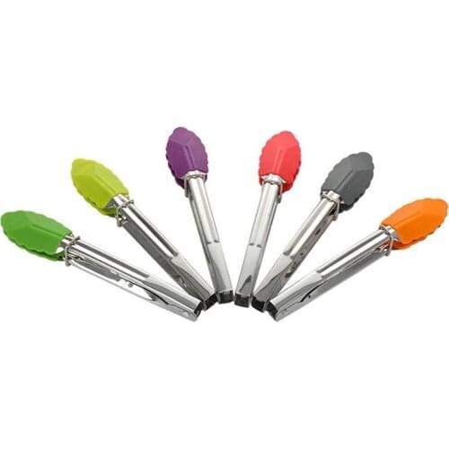 1 Piece Stainless Steel Barbecue Tong Non-Slip Silicone Salad Vegetable Clip Heat Resistant BBQ Clamp Kitchen Utensils 7 Inch