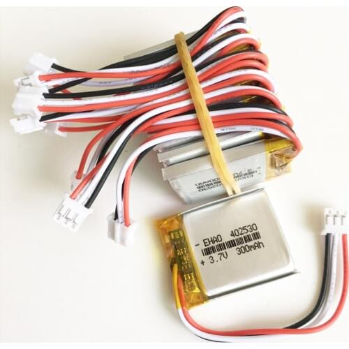 10 pcs JST PH 2.0mm 3pin connector 3.7V 300mAh Lithium Polymer LiPo Rechargeable battery for Handheld Mp3 GPS bluetooth 402530