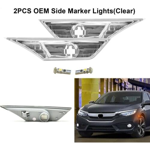 2pcs Side Marker Signal Lights Marker Lamp Lens with T10 LED Bulbs For Honda For Civic 2016 2017 2018 (American version)