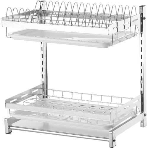 2-tier Stainless Steel Dish Drying Rack for Kitchen Dishes Bowl Utensil Tableware Dinnerware Rustproof Storage Rack with Tray
