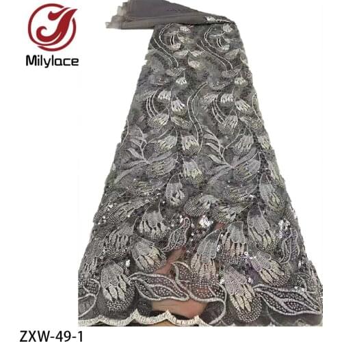 2021 Latest African Tulle Fabric Elegant Embroidery Heavior Beaded Tube Lace Fabric for Wedding Dress ZXW-49