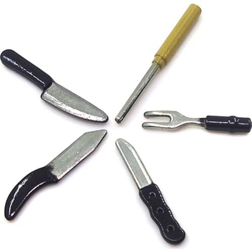 5Pcs/Set Mini 1/12 Dollhouse Miniature Kitchen Tableware Spoon Knife Fork Set Pretend Play Kitchen Accessories Toy