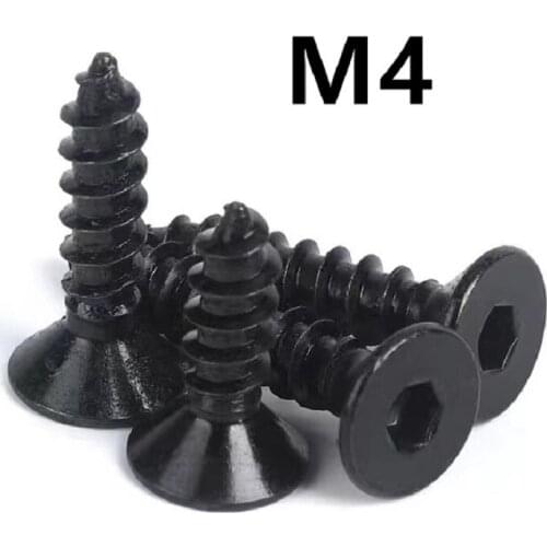 50pcs/lot M4x10/12/16/20/25/30mm Countersunk Head Hexagonal Self Tapping Screw Flat Head Screws Black 8.8 High Strength