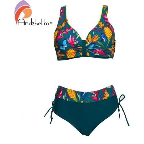 Andzhelika New Womens Push Up Two Piece Bikini Floral High-Waisted Swimsuit Sexy Plus Size Swimwear Summer Bathing Suits