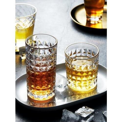 Japanese-style gold-painted lead-free glass thickened relief water cup home whiskey glass bar transparent foreign wine glass