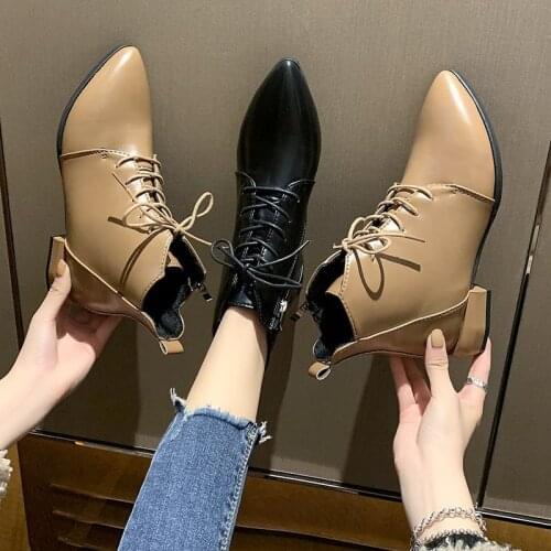 Pointed Toe Low Heel Side Zipper Shoes New Fashion Womens Boots Woman Martin Boots Plus Velvet Keep Warm Skinny Short Boots