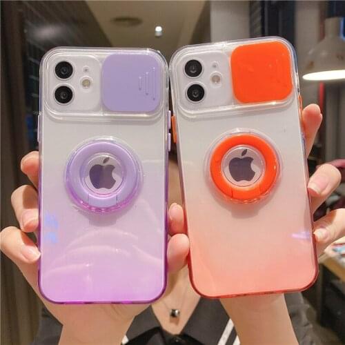 Gradient Clear Ring Card Case For iPhone 12 Pro Max 11 Pro Max X XR XS Max 7 8 Plus Push Pull Soft Shockproof Back Cover