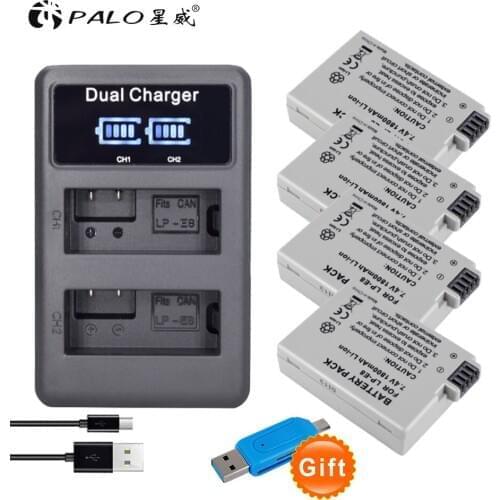 4pcs 1800mAh LP-E8 LPE8 LP E8 Rechargeable Digital Battery + LCD Dual Charger for Canon EOS 550D 600D 650D X4 X5 X6i X7i T2i T3i