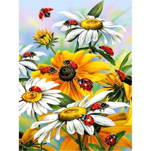 Floral sunflowers Diamond Painting Full Round Ladybugs New DIY Sticking Drill Cross Embroidery 5D manual simple Home Decoration