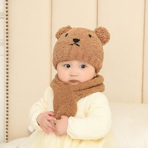 Baby Hat Lamb Cashmere Bear Headgear Girl Hat Winter Baby Ear Protection Cap Plus Fluffy Line Cap Scarf Kids Hat Boys Winter Hat
