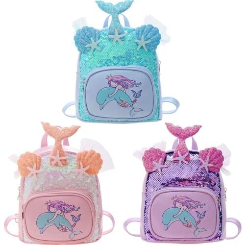 Kids Kindergarten Cute Leather Cartoon Print Backpack Girls Sequin Knapsack Backpack for girls Christmas birthday gift travel