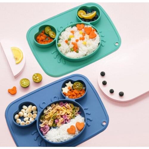 Eco-friendly Children Dish Division Design Cartoon Shape Food Grade Silicone Baby Training Dining Plate for Boys Girls