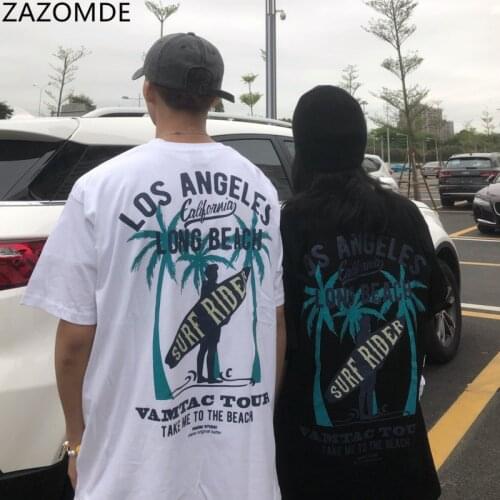 ZAZOMDE Harajuku coconut tree Print Streetwear Hip Hop Autumn Tshirts Men Women Casual T Shirt Loose Japan Patchwork T shirt