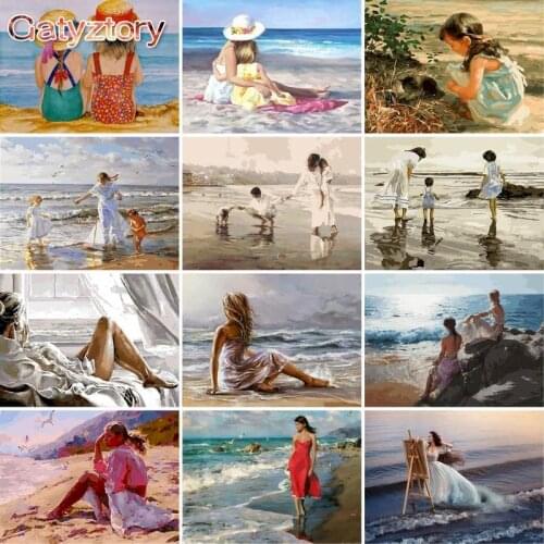 GATYZTORY Painting By Numbers Kits Diy Gift For Kids Adults Diy Gift Seaside Girl Figure Oil Painting Kits For Modern Home Decor