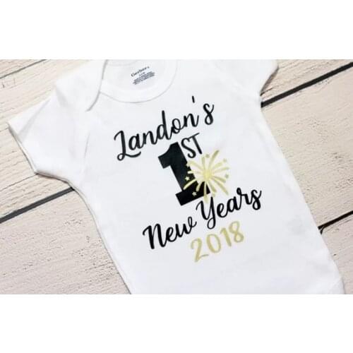 Customize 2019 My first New Years kids t shirts birthday baby shower bodysuit onepiece romper Outfit New Year party favors