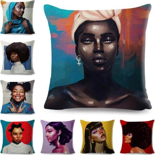 Beautiful Black Girl Pillow Case Decor Colorful Cartoon Africa Women Lady Cushion Cover for Sofa Car Home Polyester Pillowcase