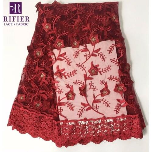 Red Flower Applique Embroidered African French Net Lace Wedding Fabric 3D Flower Guipure Mesh Fabric For Women Dress Material