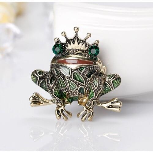 Crystal Frog Brooches for Women Green Color Animal Brooch Pin Luxury Vintage Jewelry Coat Accessories Bijouterie FrogKing