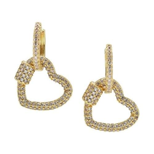 Brass Luxury Jewelry Pave Zircon Double Heart Earrings for Women 2020
