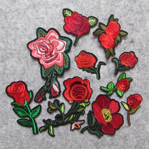 New arrive fashion Rose Flowers parch Embroidered Iron on Patches for Clothing DIY Motif Stripes Clothes Stickers Custom Badges