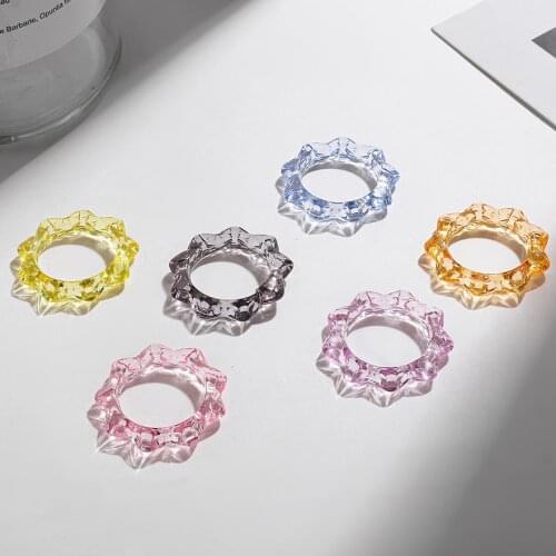 New Fashion Transparent Colorful Acrylic Resin Rings Women Flower Shaped Circle Polygonal Star Stacked Ring Korean Jewelry Gifts