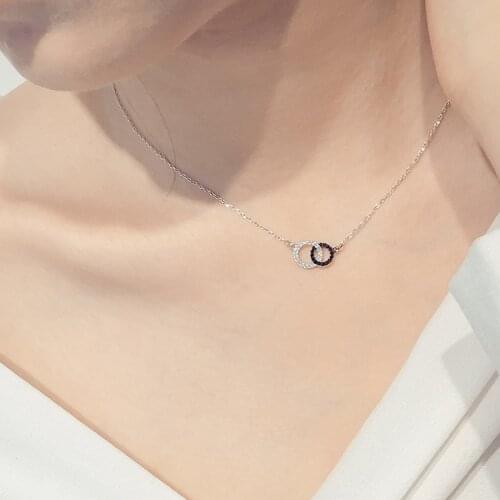 S925 Sterling Silver Necklace with simple double circle zircon necklace Korean fashion silver jewelry engagement wholesale