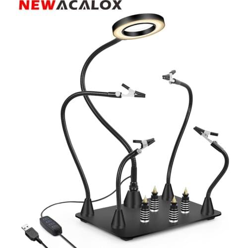 NEWACALOX Third Pana Hand Hot Air Gun Frame PCB Board Holder Heat Gun Stand Helping Hands Soldering Tool 3X LED Magnifying Glass