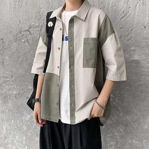 Stitching Short-sleeved Shirts Loose Summer Spring Tops Trend Male Clothes Simple Casual Tops Thin Breathable Cargo Student Coat