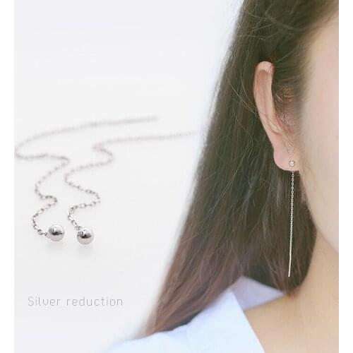 S925 Sterling Silver Earrings with Long Ear Stud Bean Beads Hanging Earrings Tassel Silver Accessories All-match Ear Stud Female