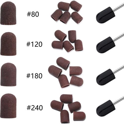 BNG 5pcs Sanding Bands Block Caps Without Grip120# 80# 180# 240# 16*25 Sanding Cap Manicure Pedicure Electric Nail Drill