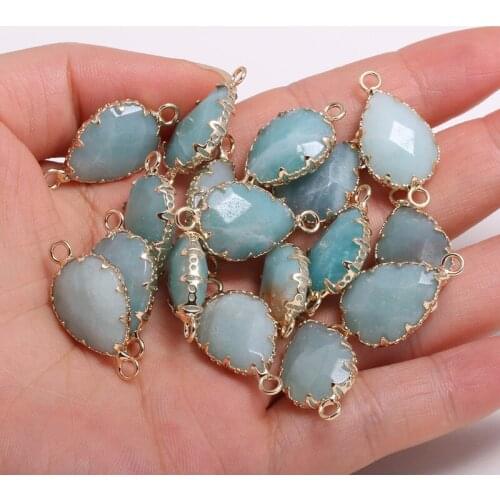 Amazonites drop-shaped gold-plated semi-precious stone connector for jewelry making temperament accessories size 13x26mm