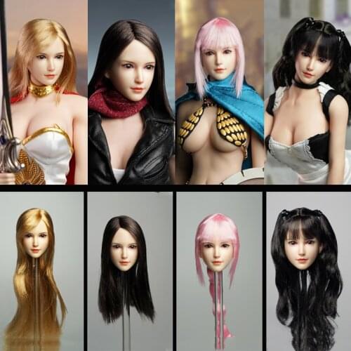 SUPER DUCK 1/6 SDH015 Women Head Sculpt Cute Dual Horsetail Pink Hair for 12 Inches Pale Skin TBLeague Female Action Figure