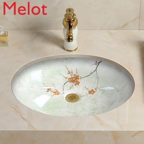 Washbasin Embedded under-Table Basin Ceramic Square Art Basin Washing Basin Oval Chinese under-Table Wash Basin