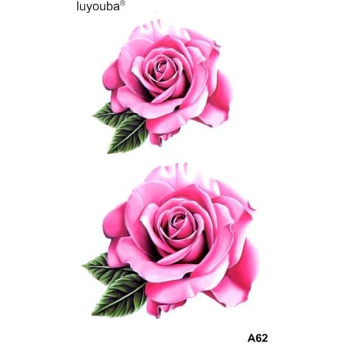 Pink Rose Waterproof Temporary Tattoos Men Flower Temporary Body Arts Flash Tattoo tatouage Temporaire Henna Tatoo Sticker